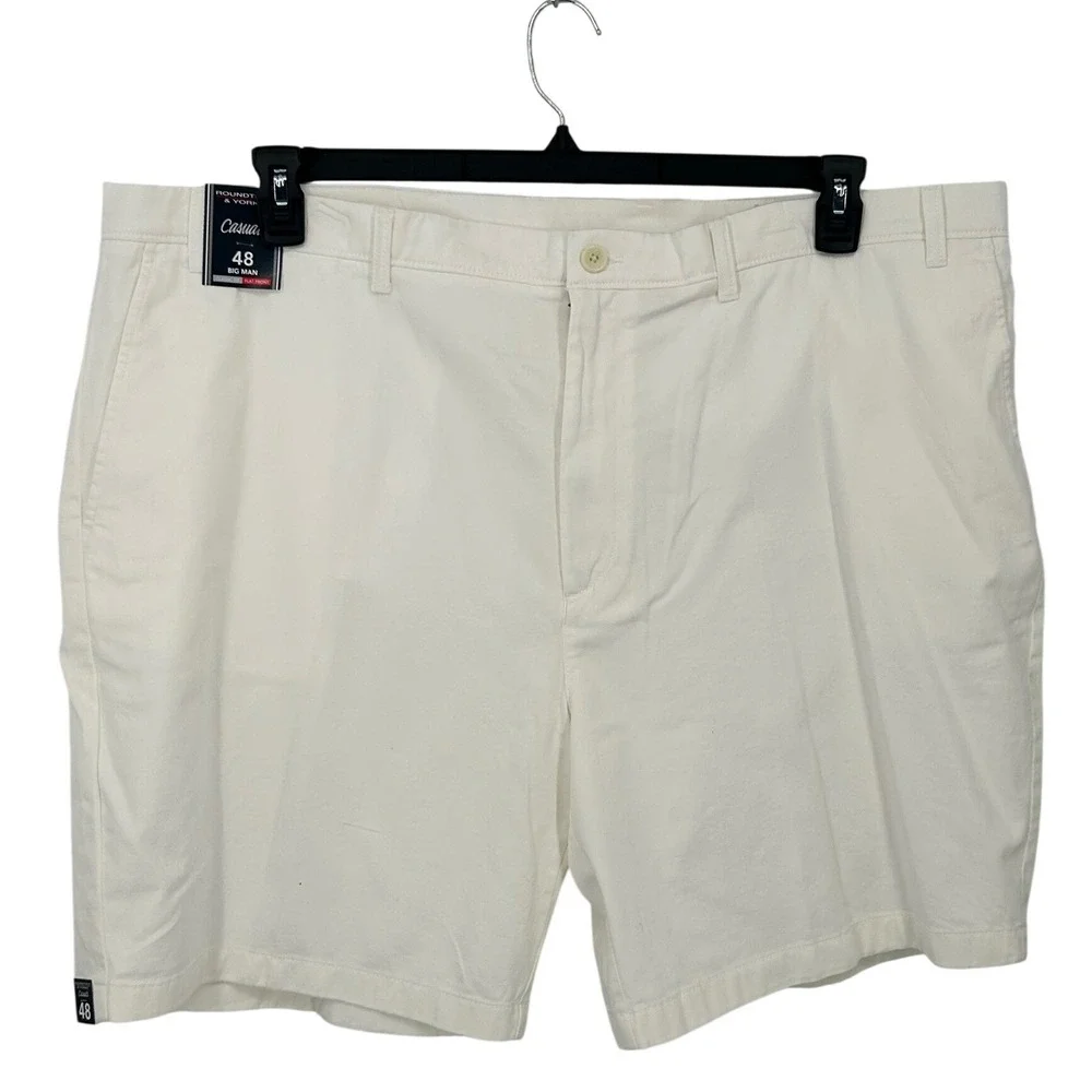 NEW Roundtree Yorke Big Man Classic Fit Flat Front Stretch Shorts Size 48 White